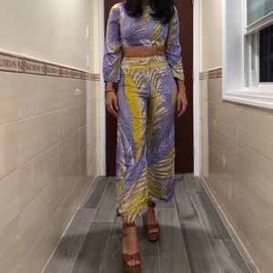 100% Silk Tropical Two Piece Matching Set Cropped